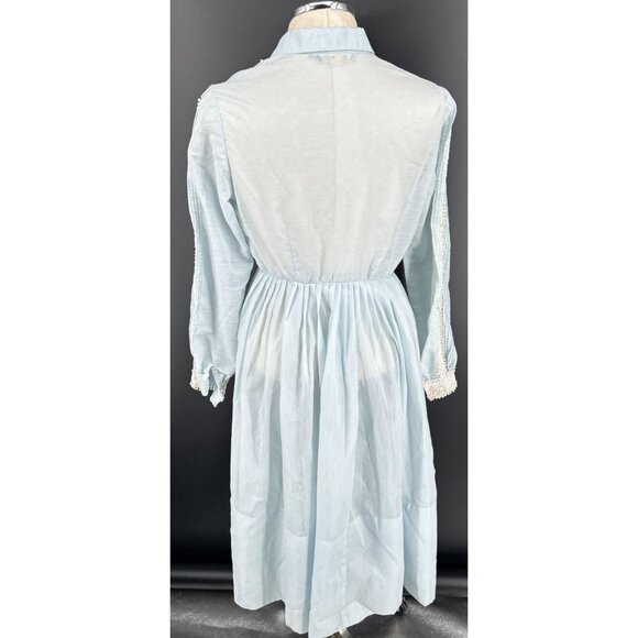 L'Aiglon Laiglon Dress Blue Sz 16 Lace Trim Shirtmaker Dress Cottagecore Vintage - Picture 7 of 9